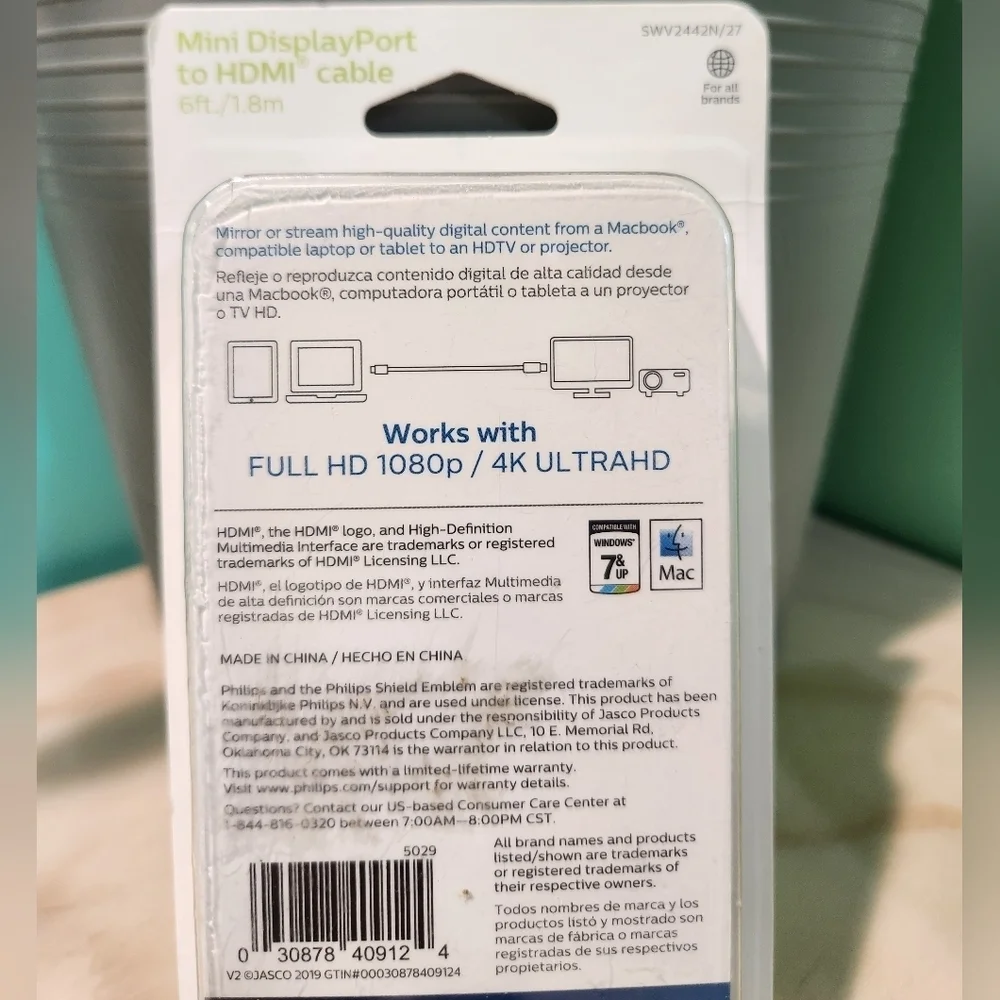New Philips White HDMI Cable 6ft